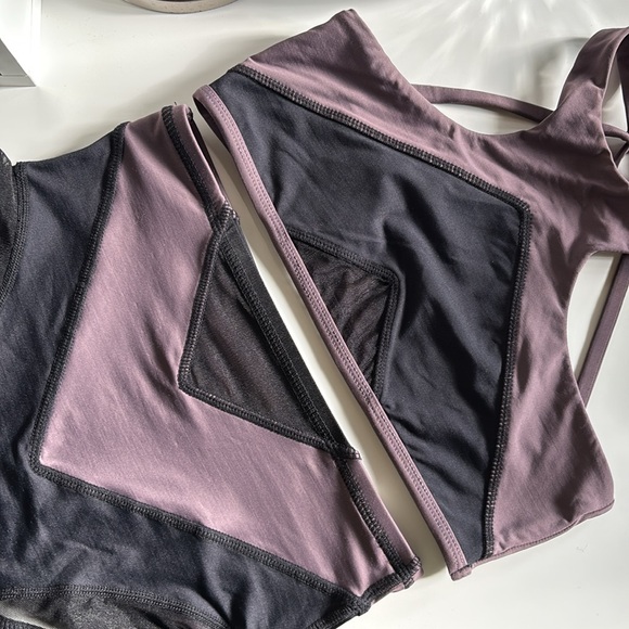 L*Space XS/S Two-piece Swimsuit, Black And Purple with Mesh Details - Picture 10 of 11
